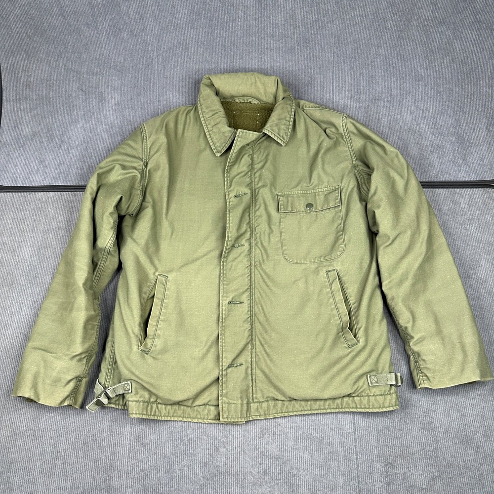 Vintage US Military A-2 Deck Jacket Olive Drab Green Scovill Zipper Large L